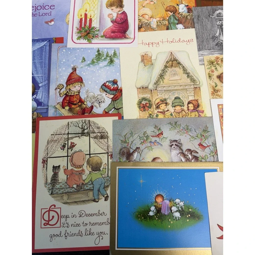 Vintage Christmas Cards Fronts ONLY Kids Children Scrapbooking Crafts Lot of 50+